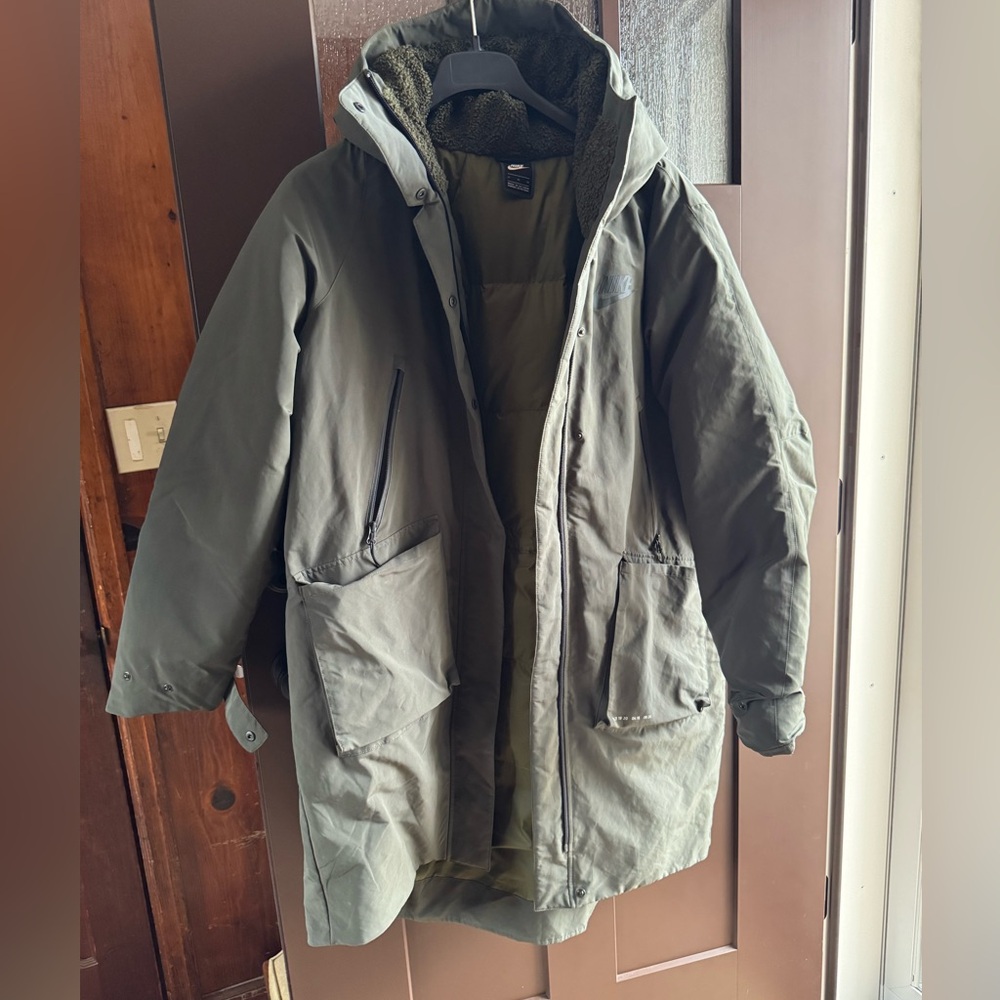 Womens Nike Long Winter Coat, Army Green, Large Tall